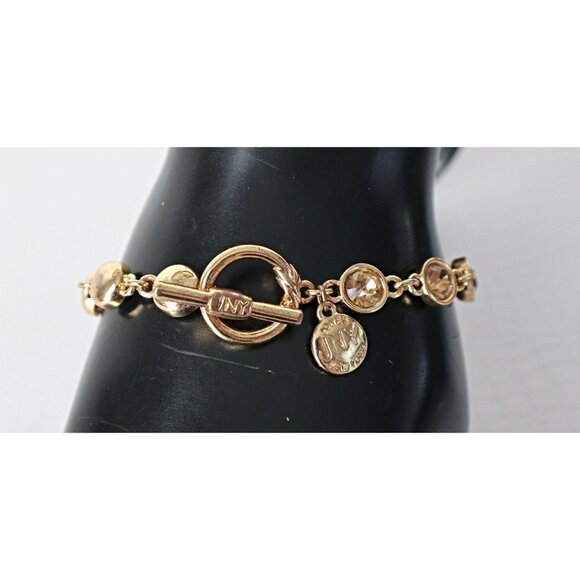 Vintage Jones New York Rhinestone Rivoli Gold Tone Toggle Clasp Bracelet - Picture 4 of 5